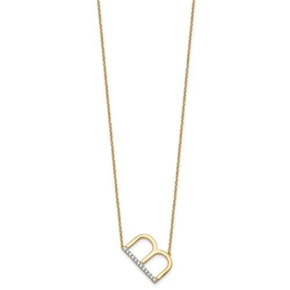 14K Sideways Diamond Initial B Necklace - Picture 1 of 3